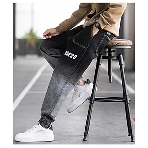 

Men's Chino Jeans Pants Plain Ankle-Length Black Blue
