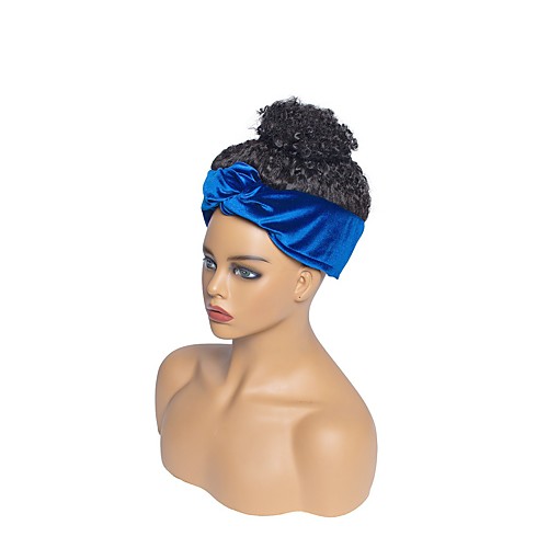 

foreign trade cross-border turban wig hair bag ball head small volume fluffy wig hood blue velvet turban headband