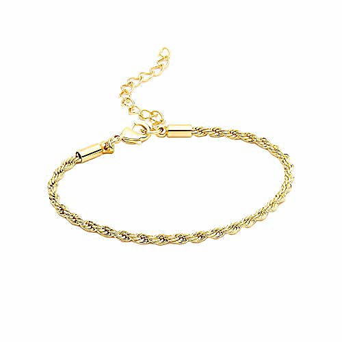 

vavily gold rope bracelet for women 18k gold plated 3mm diamond-cut rope chain bracelet