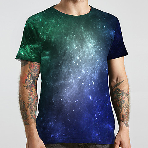 

Men's Unisex Tee T shirt 3D Print Galaxy Graphic Prints Plus Size Print Short Sleeve Casual Tops Basic Designer Big and Tall Blue
