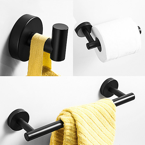 

Bathroom Accessory Sets Mattle Black Stainless Steel Contain with Tower Bar,Robe Hook and Toliet Papaer Holder Painted Finishes