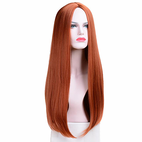 

Long Straight Wigs Synthetic Orange Color Women's Wig Cospaly Central Part Hair Silver Grey White Red Colour