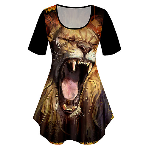 

Women's Plus Size Print Graphic Animal T shirt Large Size Crewneck Short Sleeve Basic Tops XL XXL 3XL Black Big Size