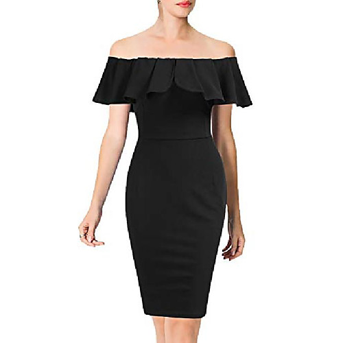 

woosea off shoulder ruffles slim stretch cocktail party bodycon midi dress black