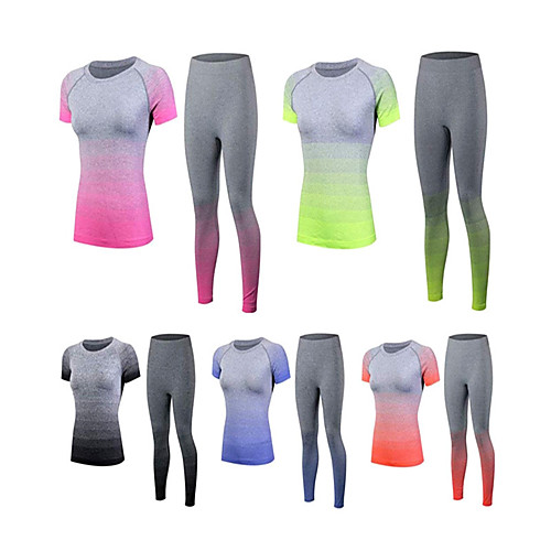 

Women's 2pcs Activewear Set Yoga Suit Winter Color Gradient Black Blue Orange Spandex Yoga Fitness Gym Workout Clothing Suit Short Sleeve Sport Activewear Tummy Control Butt Lift Breathable Quick Dry