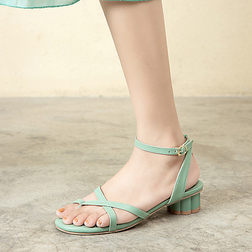 

Women's Sandals Chunky Heel Open Toe PU Buckle Solid Colored Light Green Light Purple Beige