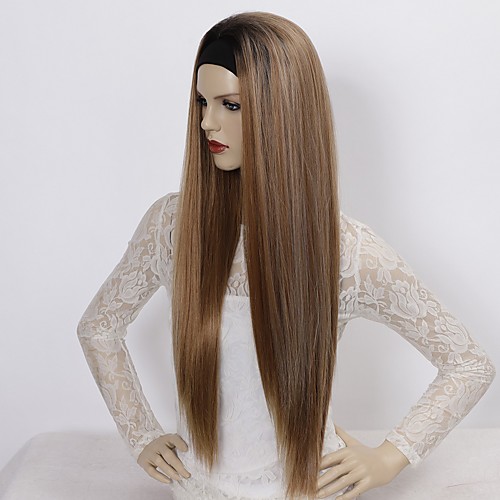 

amazon wig female european and american headscarf hair band wig highlighting gradient color long straight hair one generation hair