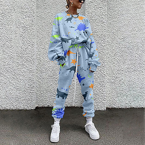 

Women's Streetwear Cinched Print Going out Casual / Daily Two Piece Set Sweatshirt Tracksuit Pant Loungewear Drawstring Print Tops