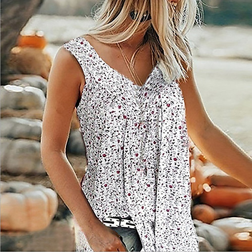

Women's Tank Top Graphic Print V Neck Tops Elegant Basic Top White Black Blue