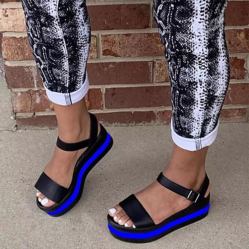 

Women's Sandals Platform Round Toe PU Solid Colored White Blue Orange