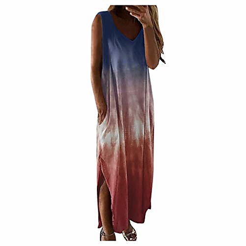 

ladies sexy contrast tie dye print camisole dress party sexy bodycon dress mini v neck dress with pocket tigivemen blue