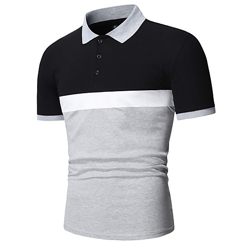 

Men's Polo Other Prints Color Block Short Sleeve Casual Tops Black / Gray