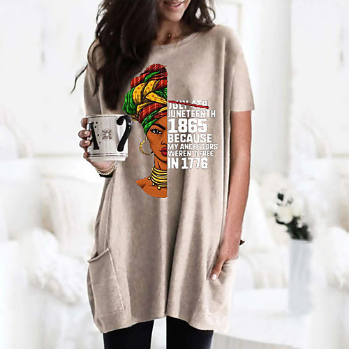 

Women's T shirt Dress Graphic Portrait Round Neck Tops Basic Basic Top Black Wine Army Green