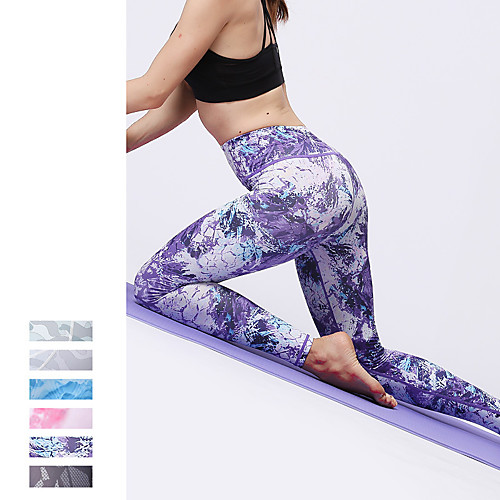 

Women's High Waist Yoga Pants Cropped Leggings Tummy Control Butt Lift Breathable Camo / Camouflage Black Purple Blue Spandex Yoga Fitness Gym Workout Sports Activewear High Elasticity Skinny