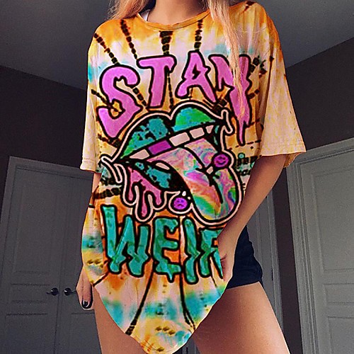 

ebay2020 european and american foreign trade cross-border graffiti printing short-sleeved mid-length loose trend street women's t-shirt