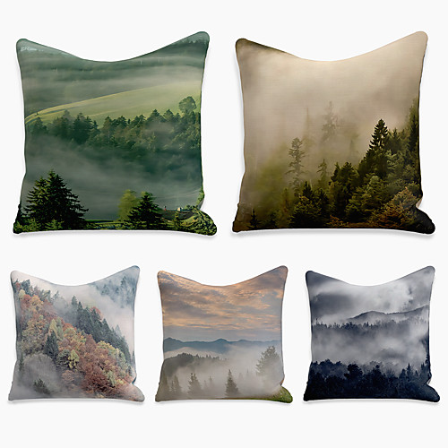 

Double Side Cushion Cover 5PC Linen Soft Decorative Square Throw Pillow Cover Cushion Case Pillowcase for Sofa Bedroom 45 x 45 cm (18 x 18 Inch) Superior Quality Machine Washable Print Landscape