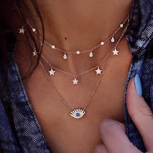 

Women's Blue Cubic Zirconia Pendant Necklace Necklace Stacking Stackable Eyes Star Vintage European Sweet Zircon Alloy Gold 30-50 cm Necklace Jewelry For Party Evening Street Prom Birthday Party