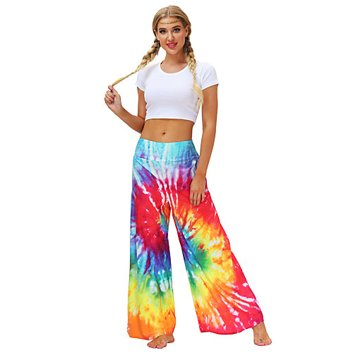 

Women's Yoga Pants Wide Leg Bottoms Quick Dry Breathable Tie Dye Bohemian Red Yoga Fitness Gym Workout Sports Activewear / Casual / Athleisure
