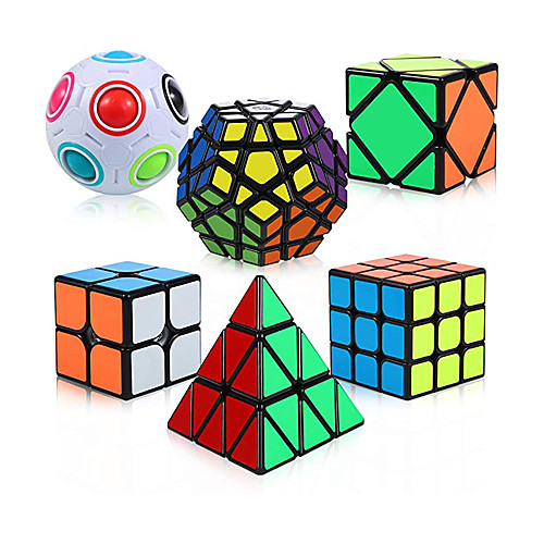 

QiYi Speed Cube Set 6 Pack Magic Cube Bundle - 2x2x2 3x3x3 Pyramid Megaminx Skew Cube Magic Rainbow Ball Puzzle Cube Toy for Kids and Adults