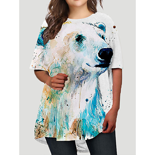 

Women's Plus Size Graphic Bear Animal Print Basic Half Sleeve Fall Short Mini Dress T Shirt Dress Tee Dress Green