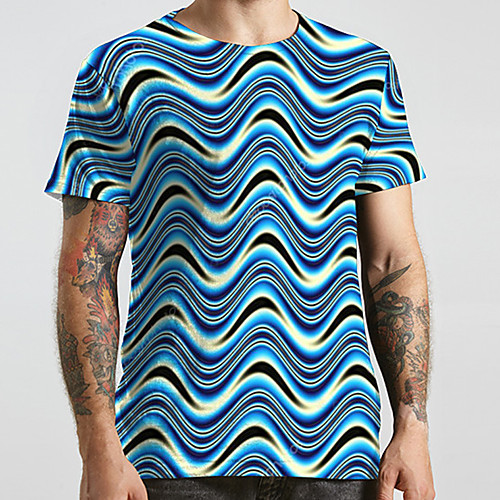 

Men's Unisex Tee T shirt 3D Print Curve Graphic Prints Plus Size Print Short Sleeve Casual Tops Basic Designer Big and Tall Blue