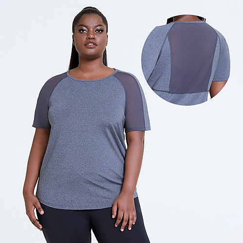 

2021 spring and summer european and american yoga blouse cross-border loose plus size sports short-sleeved t-shirt women's mesh gym clothes top