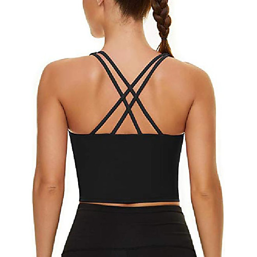 

strappy sports bra for women longline crop tank tops yoga workout camisole shirts built in bra