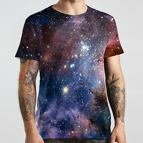 

Men's Unisex Tee T shirt 3D Print Galaxy Graphic Prints Plus Size Print Short Sleeve Casual Tops Basic Designer Big and Tall Blue