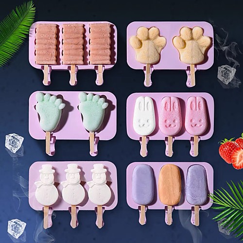 

4pcs Silicone Ice Cream Mold Popsicle Molds DIY Homemade Cartoon Ice Cream Popsicle Ice Pop Maker Mould with Lid