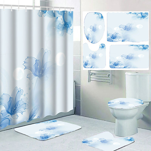 

Bathroom Waterproof Shower Curtain and Cushion Four-piece Set Modern Polyester New Design