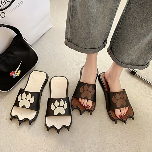

Women's Sandals Flat Heel Round Toe PU Animal Patterned Solid Colored Khaki Beige