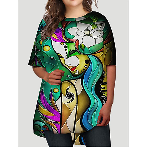 

Women's Plus Size Dresses T Shirt Dress Tee Dress Short Mini Dress Half Sleeve Graphic Abstract Mask Print Basic Fall Green XL XXL 3XL 4XL 5XL / Holiday