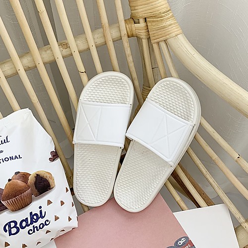 

Women's Sandals Flat Heel Round Toe PU Color Block White Black