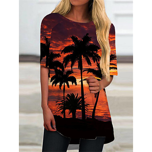 

Women's T Shirt Dress Tee Dress Short Mini Dress Red Half Sleeve Floral Color Block Print Spring Summer Round Neck Casual 2021 S M L XL XXL 3XL