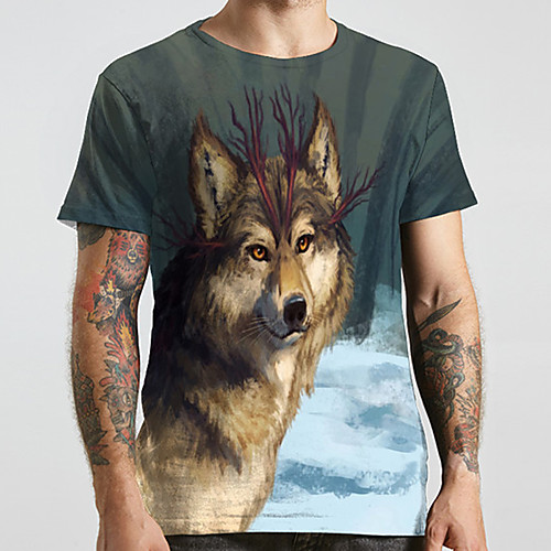 

Men's Unisex Tee T shirt 3D Print Graphic Prints Wolf Plus Size Print Short Sleeve Casual Tops Basic Designer Big and Tall Gray