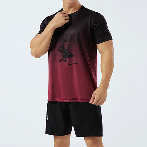 

Men's Tee / T-shirt Jacquard Crew Neck Spandex Animal Patterned Sport Athleisure T Shirt Top Short Sleeves Breathable Moisture Wicking Soft Comfortable Exercise & Fitness Running Everyday Use Casual