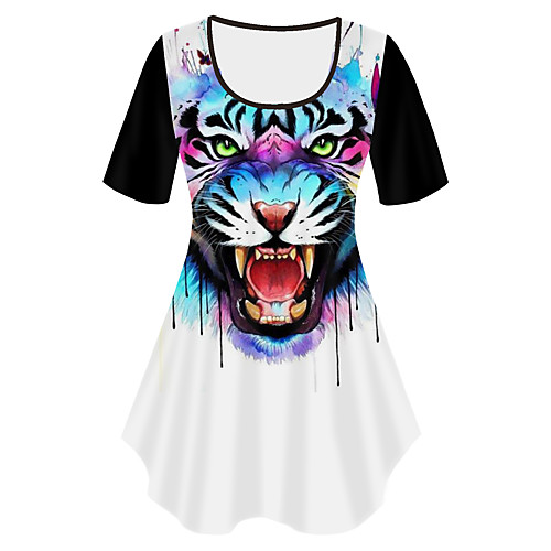 

Women's Plus Size Print Graphic Animal T shirt Large Size Crewneck Short Sleeve Basic Tops XL XXL 3XL White Big Size