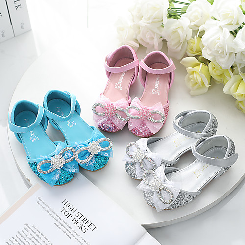 

Girls' Sandals Comfort Flower Girl Shoes PU Little Kids(4-7ys) Big Kids(7years ) Daily Party & Evening Rhinestone Bowknot Sparkling Glitter Blue Pink Silver Spring Summer