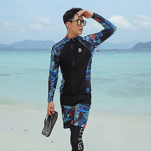 

Men's Rash Guard Dive Skin Suit Spandex Swimwear Quick Dry Breathable Long Sleeve 3-Piece - Swimming Diving Surfing Floral / Botanical Autumn / Fall Spring Summer