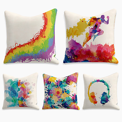 

Cushion Cover 5PCS Linen Soft Print Square Throw Pillow Cover Cushion Case Pillowcase for Sofa Bedroom 45 x 45 cm (18 x 18 Inch) Superior Quality Mashine Washable