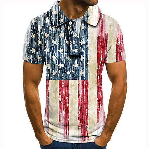 

Men's Golf Shirt Tennis Shirt 3D Print Graphic Prints American Flag Button-Down Short Sleeve Street Tops Casual Fashion Cool Red / White / Sports