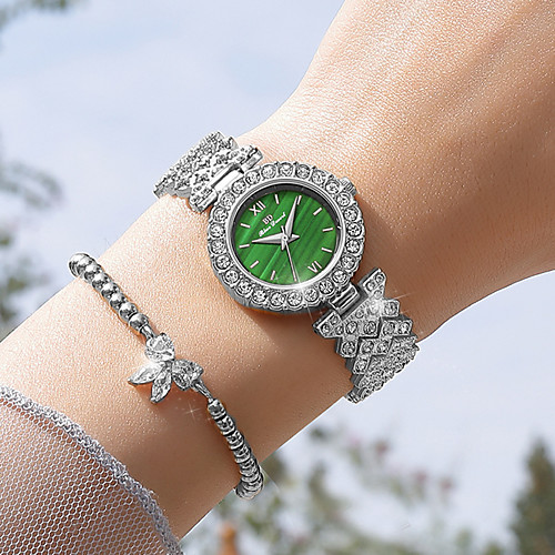 

2021 new style goddess starry little green watch diamond watch female watch fashion exquisite girl watch quartz female watch