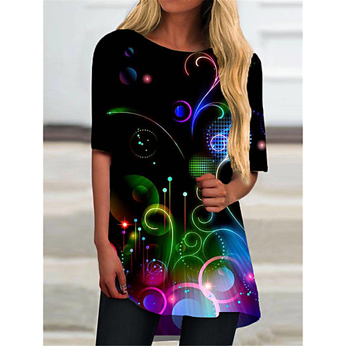 

Women's T Shirt Dress Tee Dress Short Mini Dress Black Half Sleeve Color Block Geometric Print Spring Summer Round Neck Casual 2021 S M L XL XXL 3XL