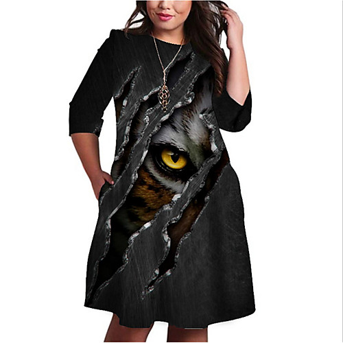 

Women's Plus Size Dresses Shift Dress Knee Length Dress 3/4 Length Sleeve Graphic Animal Print Basic Fall Black XL XXL 3XL 4XL 5XL / Holiday