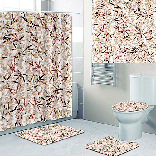 

Colorful Floral Printed Bathtub Curtain liner Covered with Waterproof Fabric shower Curtain for Bathroom home Decoration with hook floor mat and four-piece Toilet mat