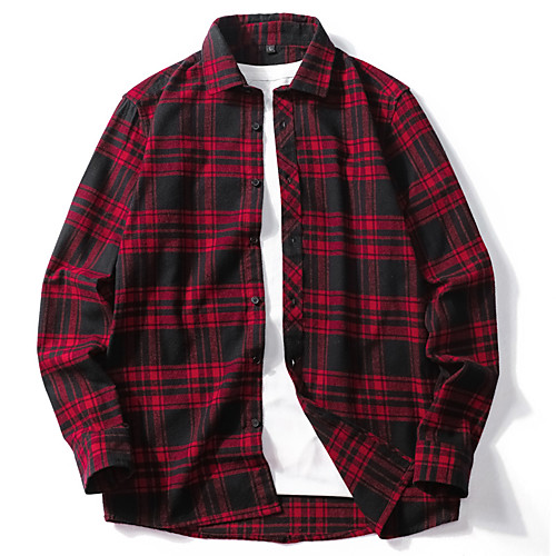 

Men's Shirt Plaid Button-Down Long Sleeve Casual Tops 100% Cotton Basic Casual Comfortable Black / White Blue Red