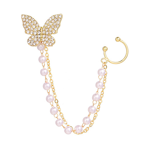 

asymmetric earring full diamond butterfly pearl tassel earring