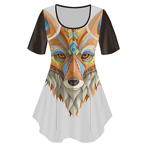 

Women's Plus Size Print Graphic Tribal Animal T shirt Large Size Crewneck Short Sleeve Basic Tops XL XXL 3XL White Big Size