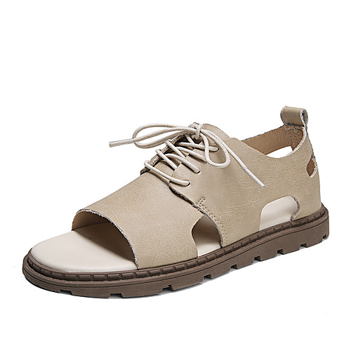 

Men's Sandals Crochet Leather Shoes Flat Sandals Casual Beach Roman Shoes Daily Outdoor Water Shoes Walking Shoes Nappa Leather Cowhide Breathable Handmade Non-slipping Booties / Ankle Boots Almond