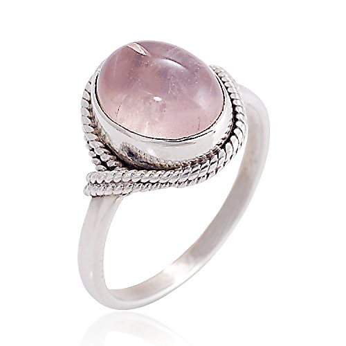 

women's 925 sterling silver rose quartz oval gemstone vintage ring